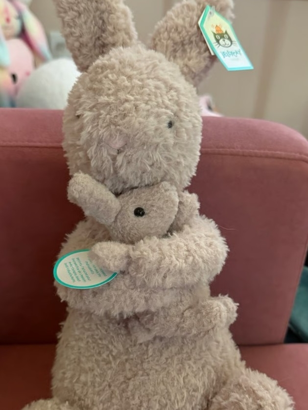Jellycat Taupe Plush Bunny Holding Tiny Bunny